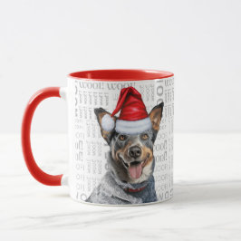 Blue Heeler Hund Santa on Woof Background Mugg