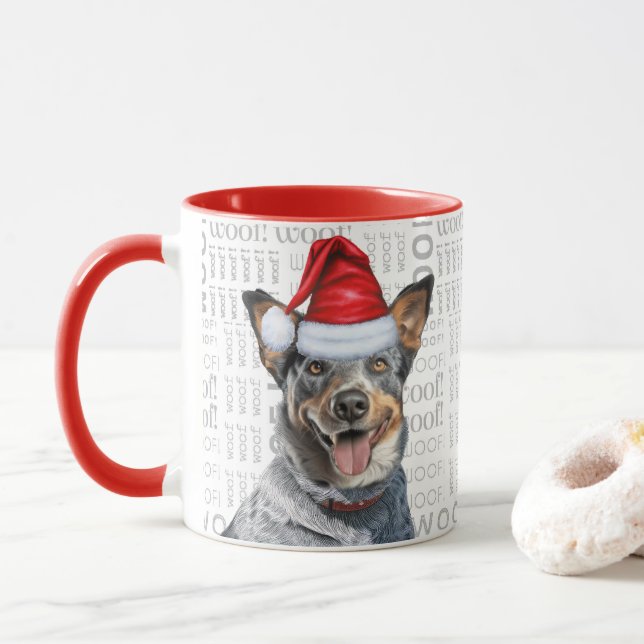 Blue Heeler Hund Santa on Woof Background Mugg (Med munk)
