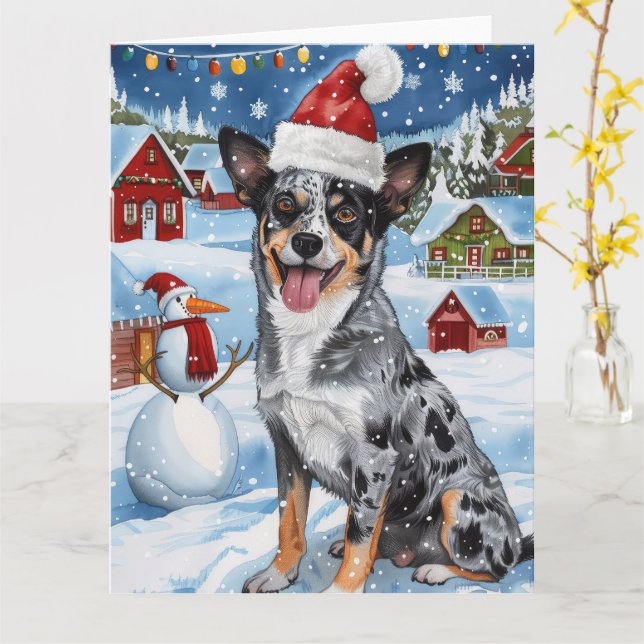 Blue Heeler Hund Vinter Värld Julglädje  Kort (Gul blomma)