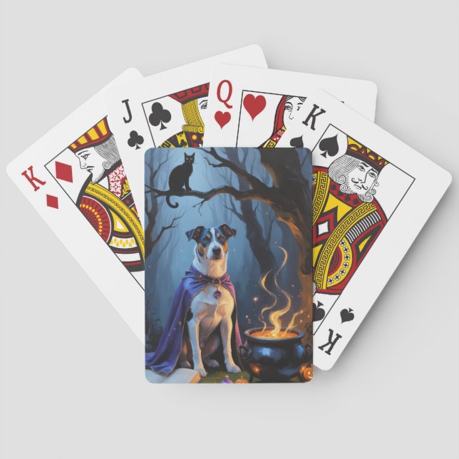 Blue Heeler Hund Whimsical Halloween-målning Casinokort (Baksidan)