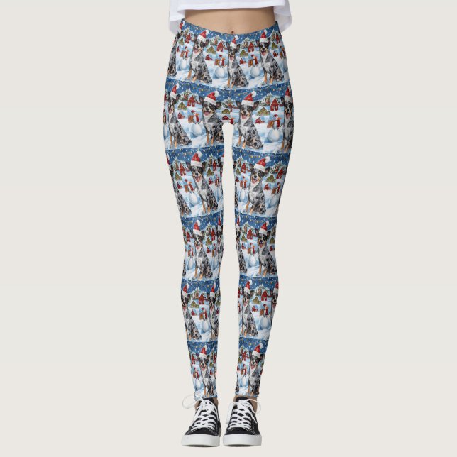 Blue Heeler Hund Winter Wonderland jul Joy Leggings (Framsida)
