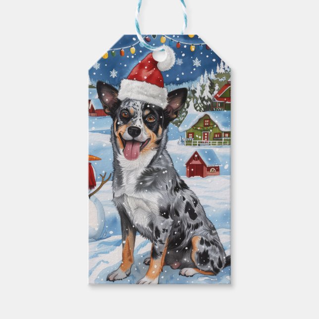 Blue Heeler Hund Winter Wonderland jul Joy Presentetikett (Framsidan)