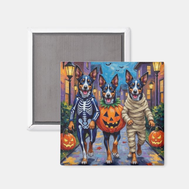 Blue Heeler Hundar som går på Halloweentrick-or-tr Magnet (Front/Back)