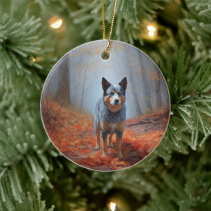 Blue Heeler i Höst löv Fall Inspire Julgransprydnad Keramik