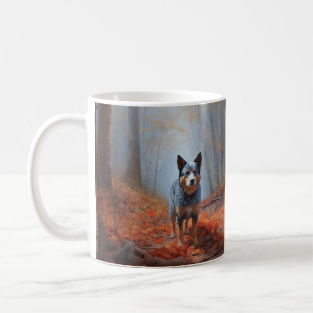 Blue Heeler i Höst löv Fall Inspire Kaffemugg (Vänster)