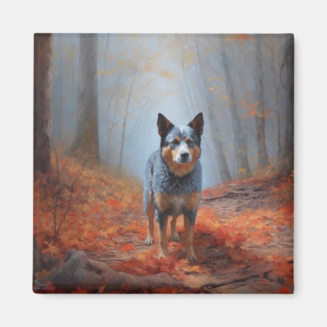 Blue Heeler i Höst löv Fall Inspire Magnet (Framsidan)