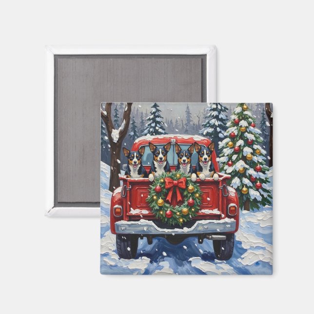 Blue Heeler Jul Röda Lastbil Holiday Magnet (Front/Back)