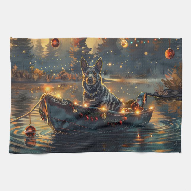 Blue Heeler Julfirande resa Kökshandduk (Horisontell)