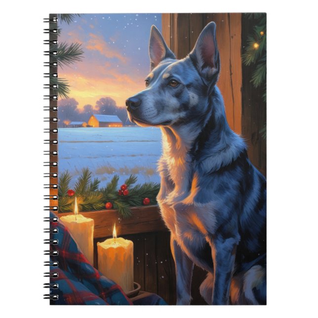 Blue Heeler med julbelysning Holiday  Anteckningsbok (Framsidan)