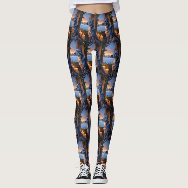 Blue Heeler med julbelysning Holiday  Leggings (Framsida)