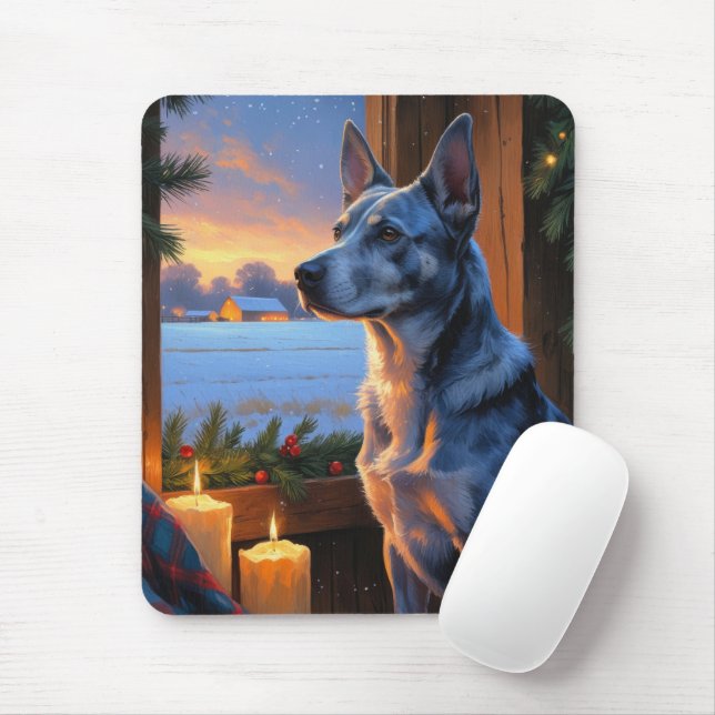 Blue Heeler med julbelysning Holiday  Musmatta (Med mus)