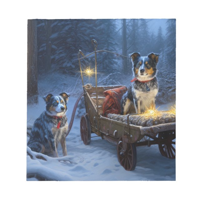 Blue Heeler Snowy Sleigh-juldekretet Anteckningsblock (Framsida)