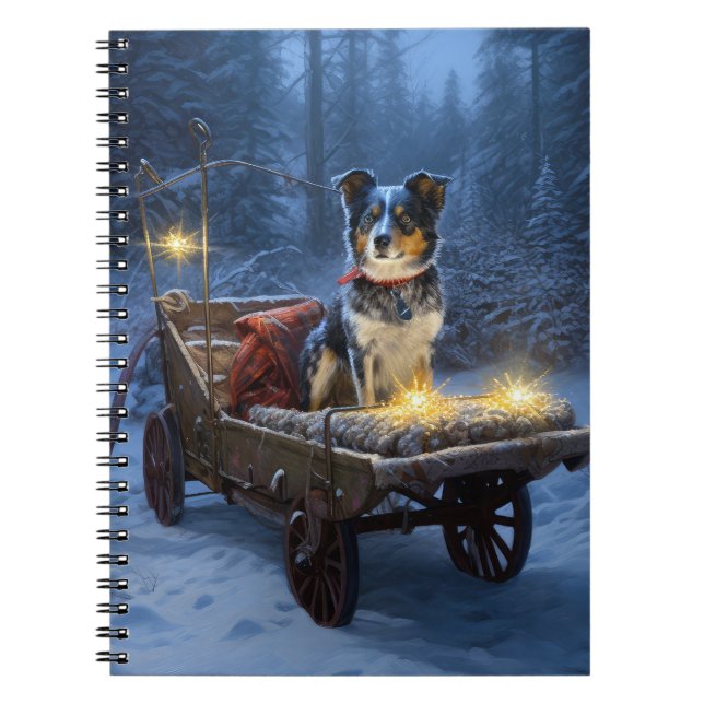 Blue Heeler Snowy Sleigh-juldekretet Anteckningsbok (Framsidan)