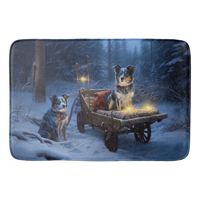 Blue Heeler Snowy Sleigh-juldekretet Badrumsmatta (Framsidan)