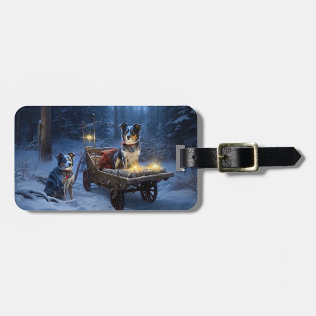 Blue Heeler Snowy Sleigh-juldekretet Bagagebricka (Horisontell Framsida)
