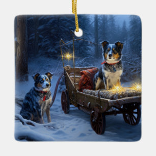 Blue Heeler Snowy Sleigh-juldekretet Julgransprydnad Keramik
