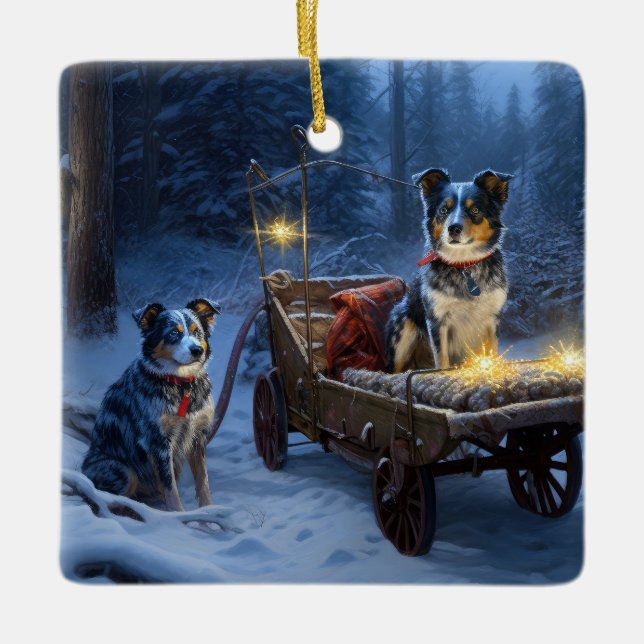 Blue Heeler Snowy Sleigh-juldekretet Julgransprydnad Keramik (Framsida)