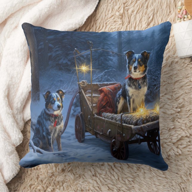 Blue Heeler Snowy Sleigh-juldekretet Kudde (Filt)