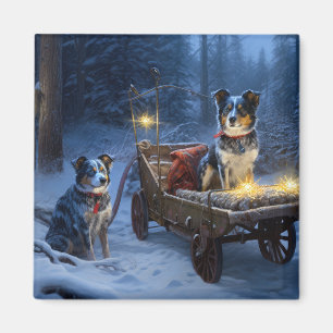 Blue Heeler Snowy Sleigh-juldekretet Magnet