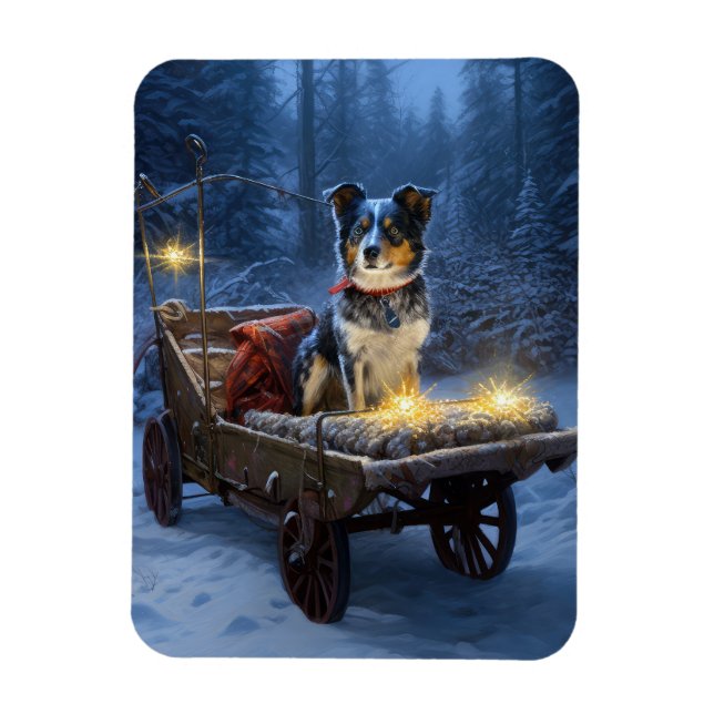 Blue Heeler Snowy Sleigh-juldekretet Magnet (Vertikal)