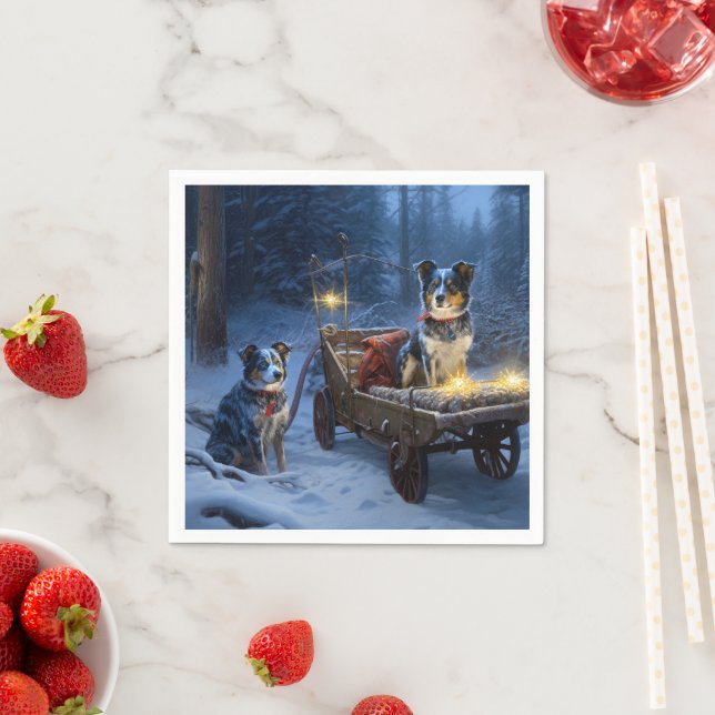 Blue Heeler Snowy Sleigh-juldekretet Pappersservett (Insitu)