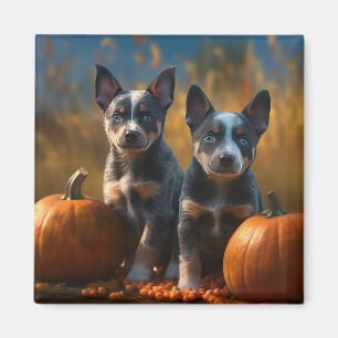 Blue Heeler Valp Höstglädje Pumpa Magnet