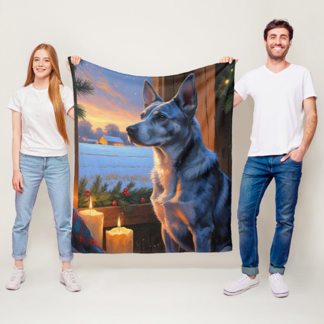 Blue Heeler With Christmas Lights Holiday  Fleecefilt (På plats)
