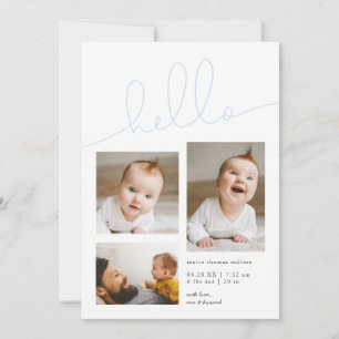 Blue Hej Script Multi Photo Boy Birth Meddelande