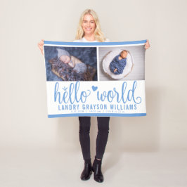 Blue Hej World Monogram Baby Stat Fleecefilt
