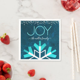Blue Helgdag Snowflake Joy Modern Typography Namn Pappersservett