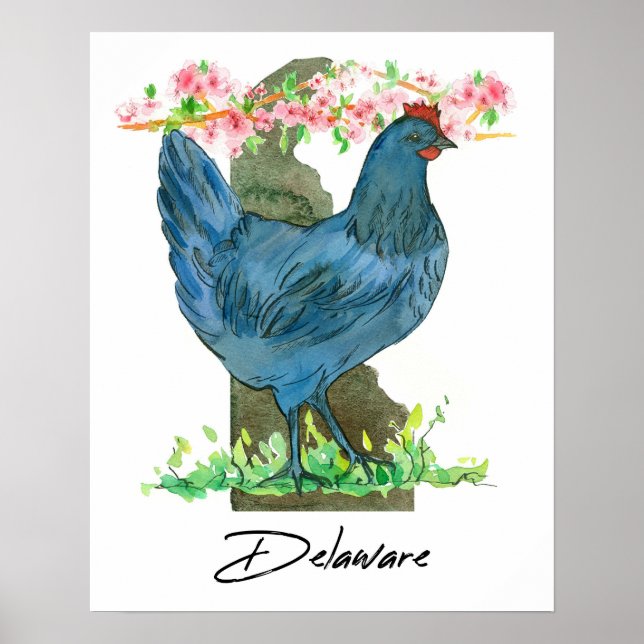 Blue Hen Chicken Delaware Delstatssilhuett Poster (Framsidan)
