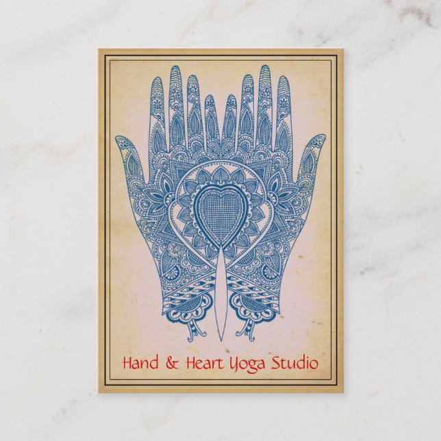 Blue Henna Händer Yoga Studio Affärskort  Visitkort (Framsida)
