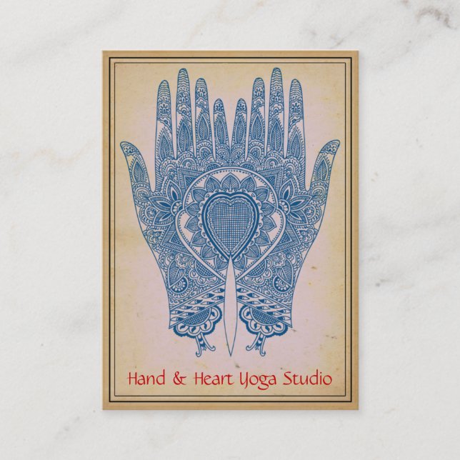 Blue Henna Händer Yoga Studio Affärskort  Visitkort (Framsida)