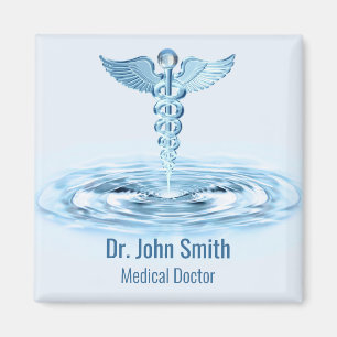 Blue Hermes Rod Caduceus Medical Vatten Ripples Magnet