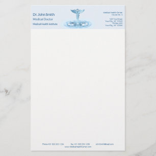 Blue Hermes Rod Caduceus Vatten Ripples Medical Brevpapper