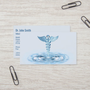 Blue Hermes Rod Caduceus Vatten Ripples Medical Visitkort