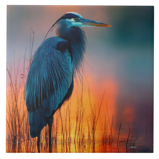Blue Heron at Sunrise Kakelplatta (Framsidan)