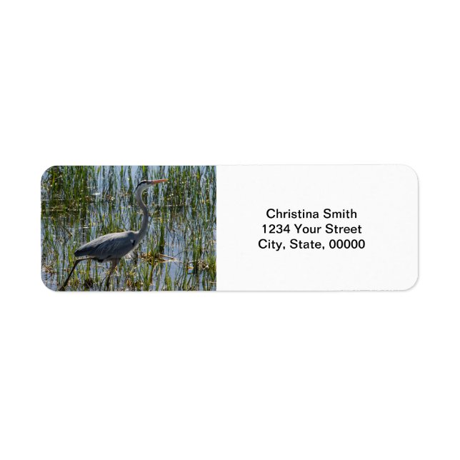 Blue Heron Bird Photo Personalize Returadress Etikett (Framsidan)