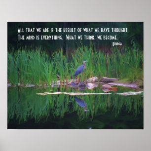 Blue Heron Buddha Mind Citote Inspirational Poster