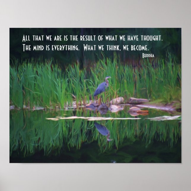 Blue Heron Buddha Mind Citote Inspirational Poster (Framsidan)