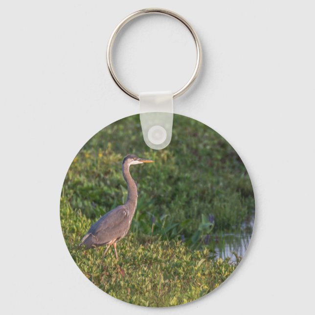 Blue Heron Button Keychain Nyckelring (Framsida)