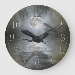 Blue Heron & Måne Wildlife Fantasy Wall Clock Stor Klocka