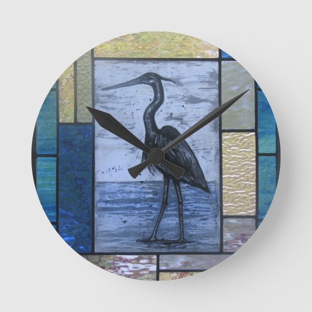 Blue Heron med Blues Rund Klocka (Framsida)