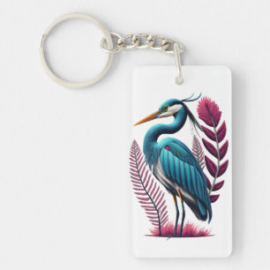 Blue Heron med Rosa Feathers Serene Wildlife Nyckelring