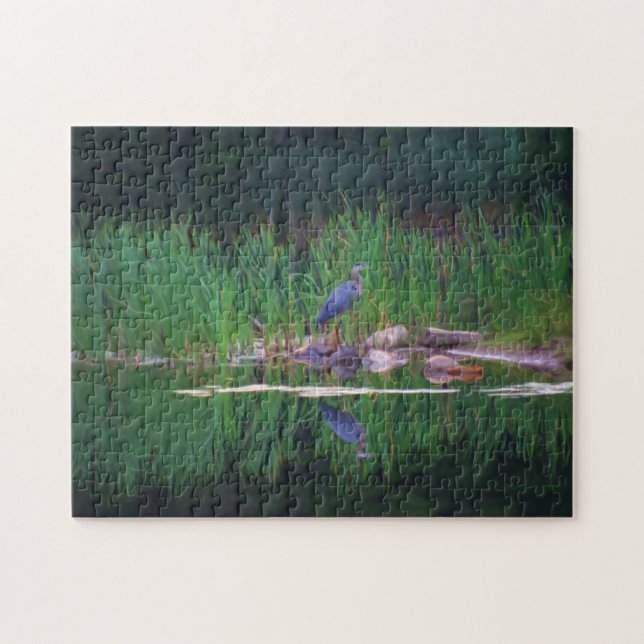 Blue Heron Nature Photo Painting Pussel (Horisontell)