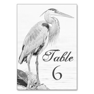Blue Heron och Sten, Vatten Bird Sketch Bröllop Bordsnummer