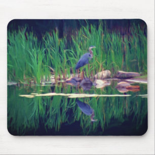 Blue Heron Reflection Animal Art Musmatta