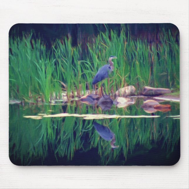 Blue Heron Reflection Animal Art Musmatta (Framsidan)