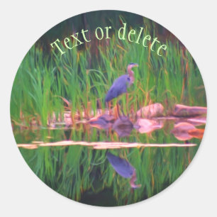 Blue Heron Reflection Animal Art Personlig Runt Klistermärke