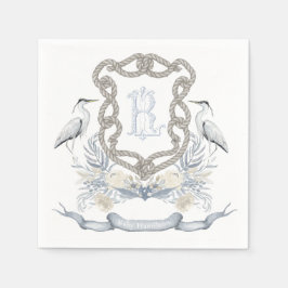 Blue Heron Rope Monogram Crest Pappersservett